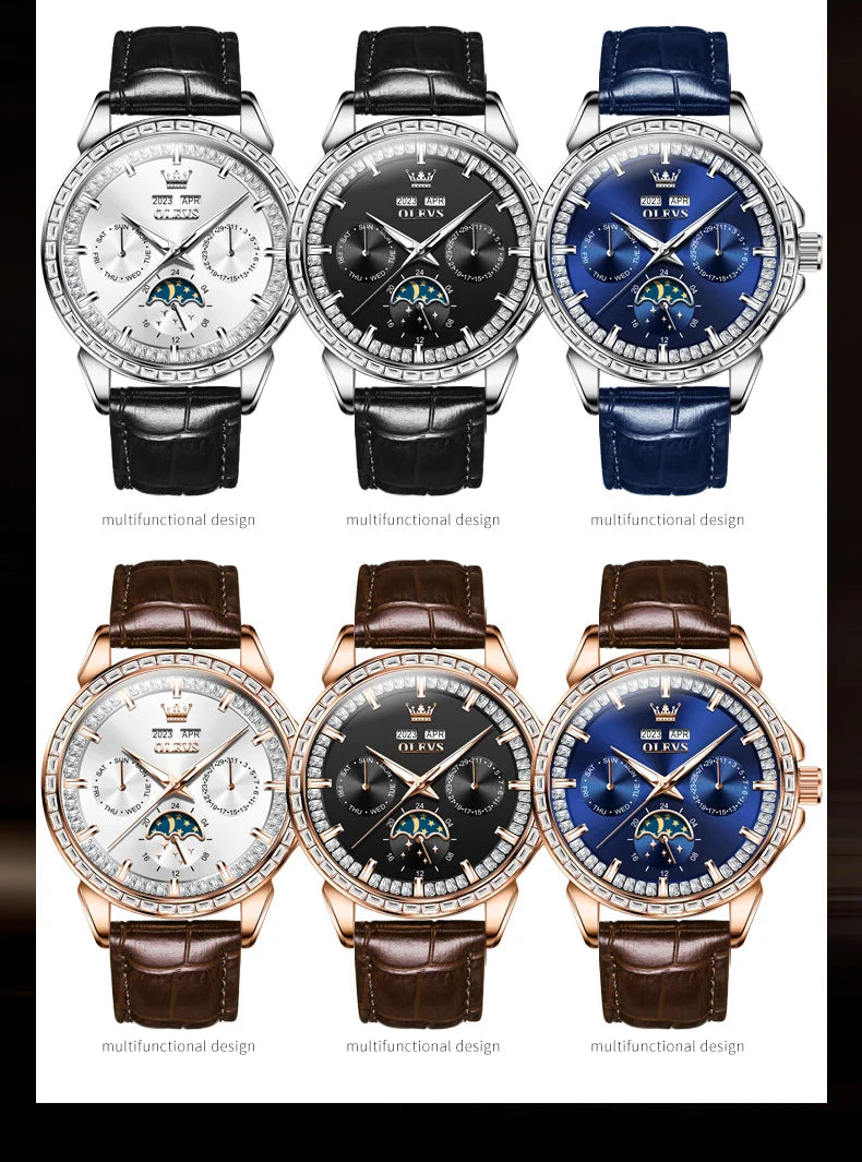 OLEVS 6695 Luxury Man Watch Original Brand Diamond Bezel Moon Phase Waterproof Glow Automatic Mechanical Wrist Watches...