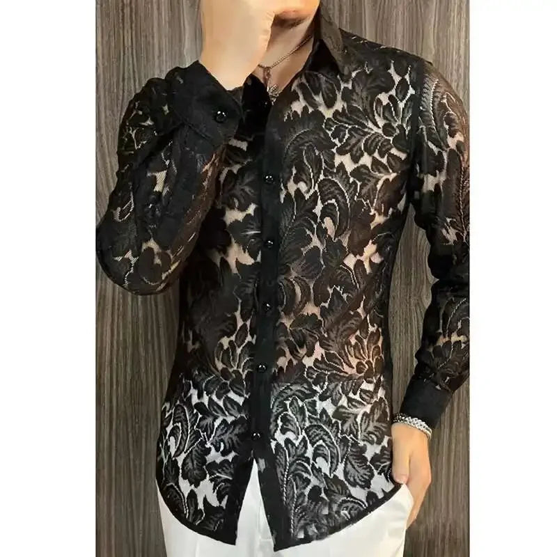 Men's Slim Fit Shirt Spring Transparent Long Sleeved Shirt Men Nightclub Sexy Casual Social Party Shirt | Kimlud Premium...