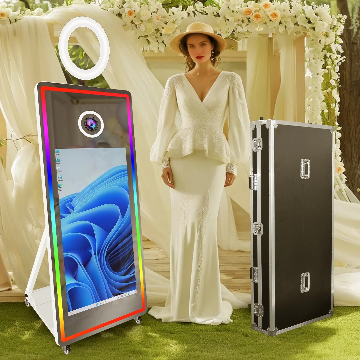 Portabl Magic Mirror Photo Booth 43 inch Touch Screen Camera photoBooth with LED and Flight Case Selfie for Wedding Party Events - Kimlud