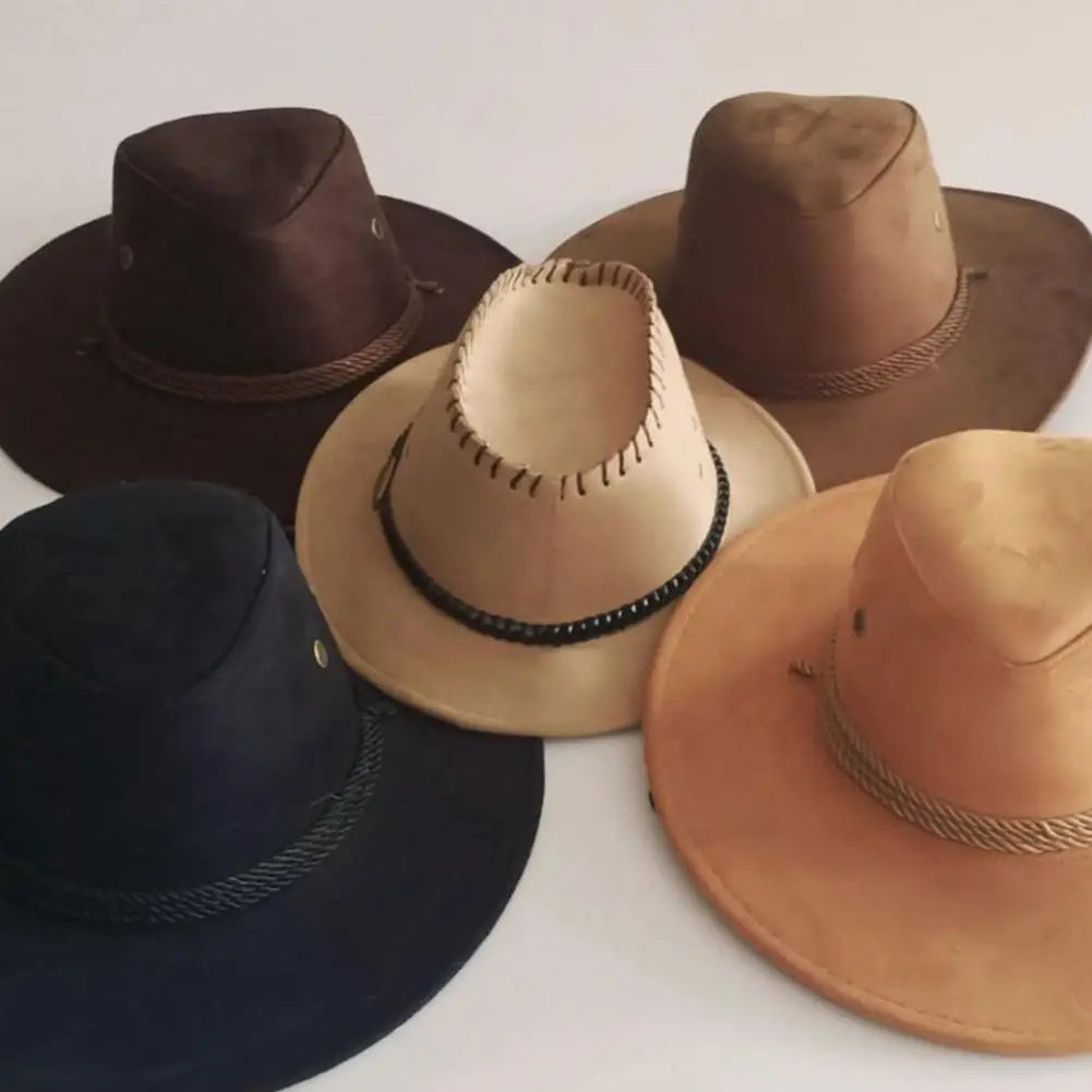 Vintage Western Cowboy Hat Solid Color Basin Hat Wide Brim Jazz Hat Outdoor Sun Protection For Hiking Camping Riding Cowgirl Hat