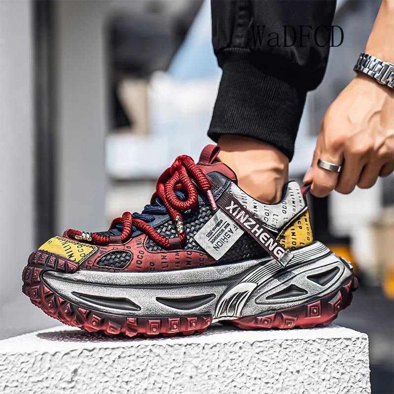 Chunky Sneakers Mens Original Designer Sports Shoes Fashion Casual Leather Fabric Breathable Height Increased Platform Gym Shoes