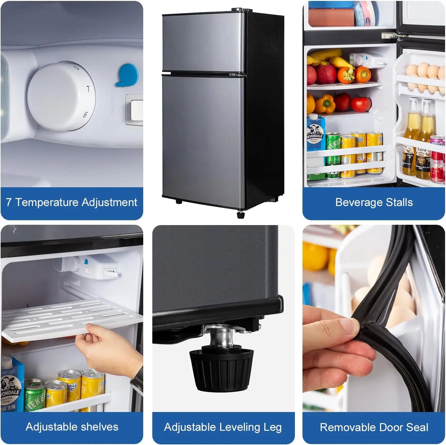 Mini Fridge with Freezer, 2.9 Cu.Ft Small Fridge, Energy Saving, Low Noise,7 Adjustable Thermostat, Double Door...