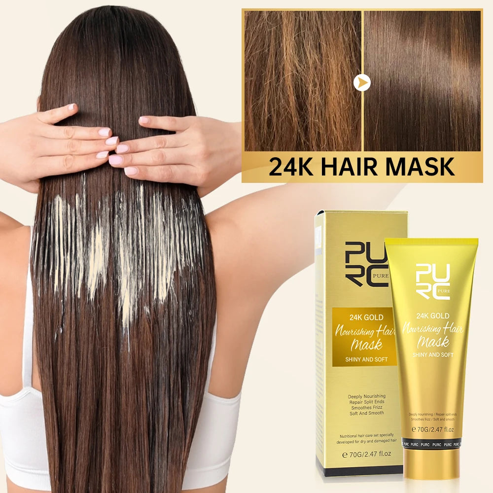 24 Nano Gold Hair Mask Repair Dry Damaged Frizzy Argan Oil Professional Hair Treatment Action Masks Smoothing Shiny Hair Care