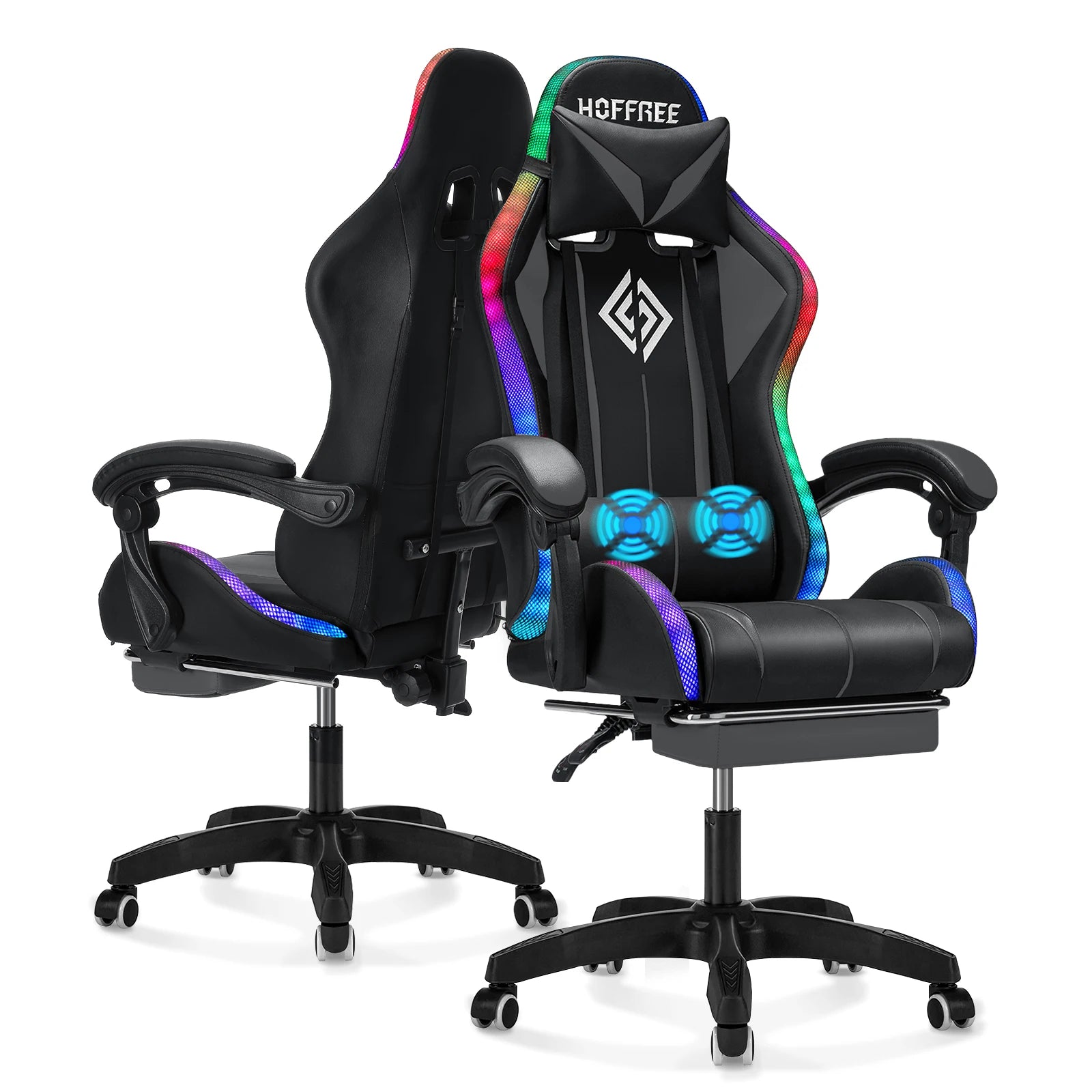 Gaming Chair Massage with LED RGB Lights and Footrest Ergonomic Computer Chair High Back Video Game Chair with Adjustable Lumbar