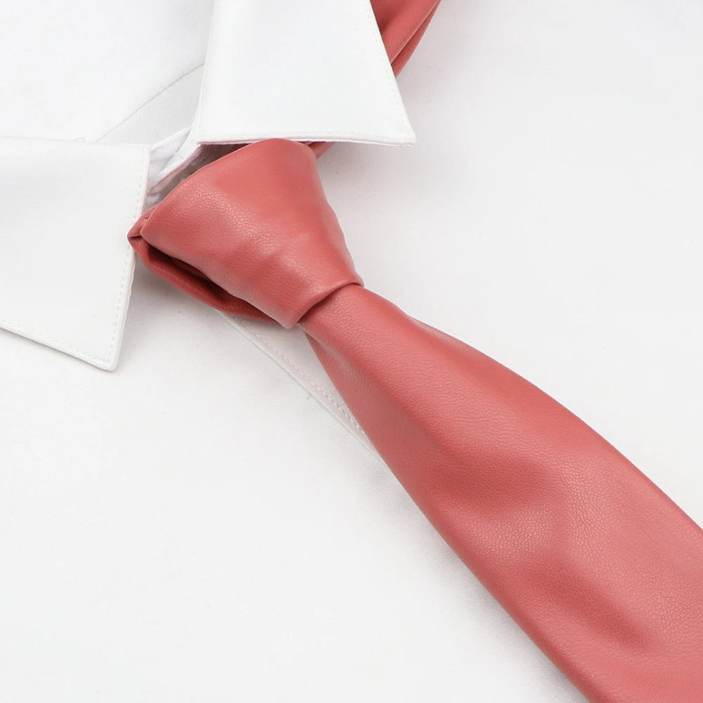 Men's New Novelty PU Leather Ties Casual Solid Colorful Red Black Blue Pink PU Neckties Necktie Wedding Business Suit...