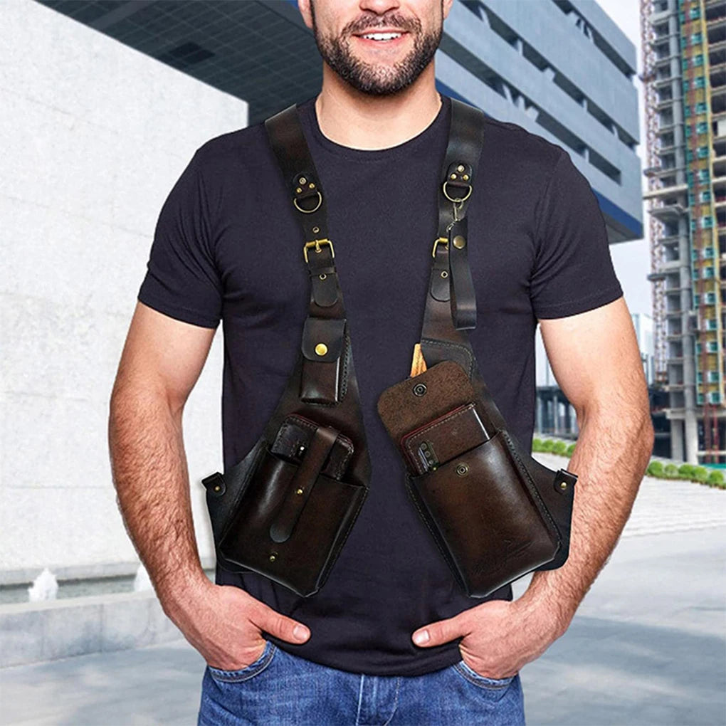 Retro Anti-Theft Leather Double Shoulder Armpit Bag Outdoor Fashion Adjustable Wallet Phone Case For Men Shoulder...