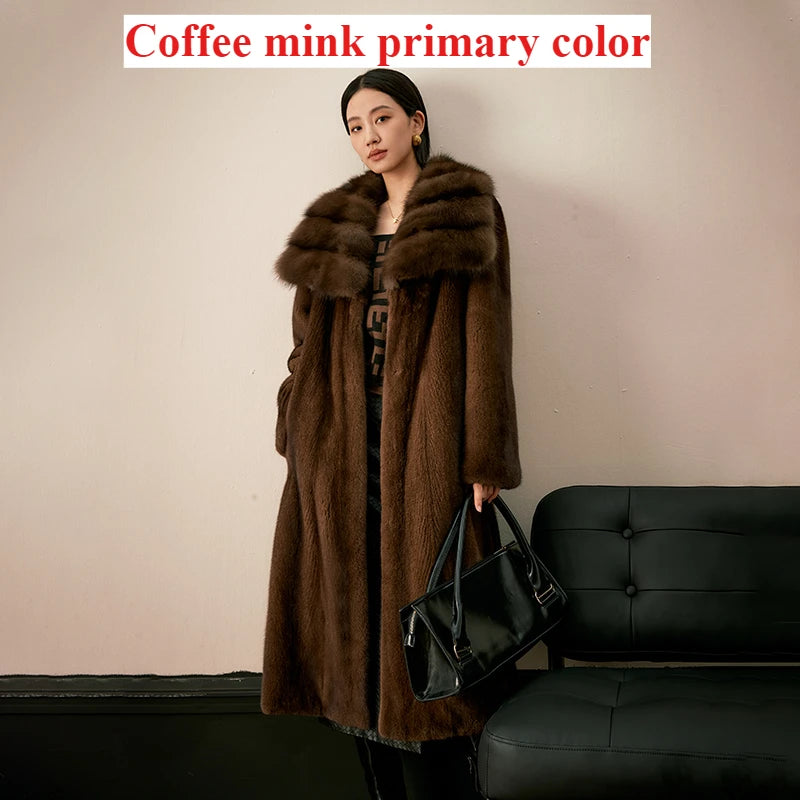 ZVAQS Natural Coffee Mink Fur Coat Women Fashion Long Fur Jacket Winter Luxury Clothes Old Money Style Outerwears 2024 Fourrure