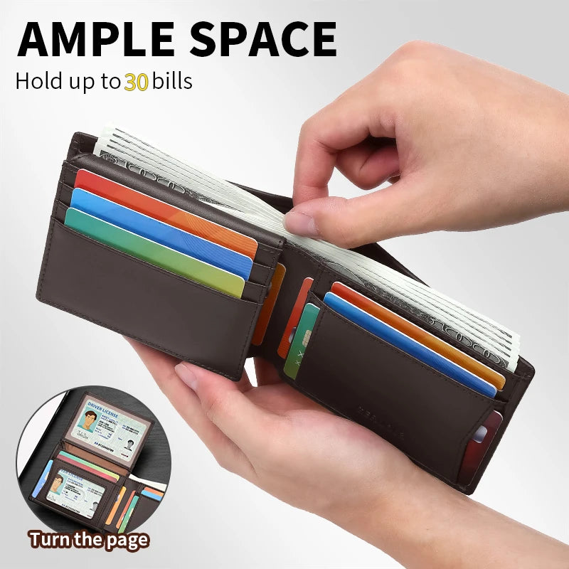 GERUOLA Men’s Short Genuine Leather Wallet with RFID Protection, Minimalist Geometric Stitching Leather Wallet