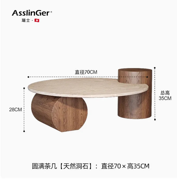 Stone Italian Side Table Nordic Natural Travertine Unique Wood Coffee Table Round Stone Designer Stolik Kawowy Home...