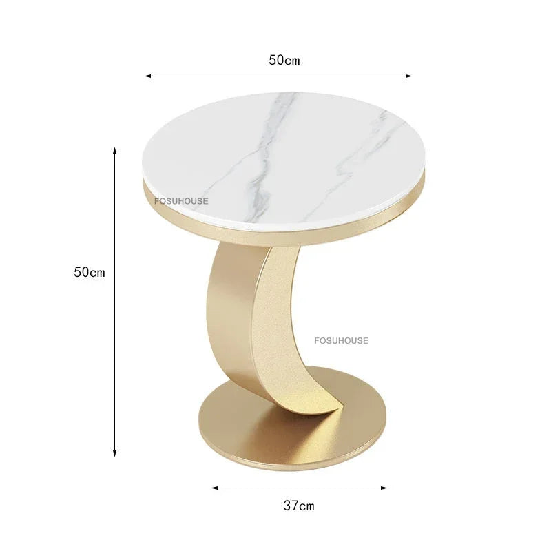 Italian Bright Rock Plate Coffee Tables Nordic Living Room Furniture Home Iron Art Corner Table Light Luxury Oval Side...
