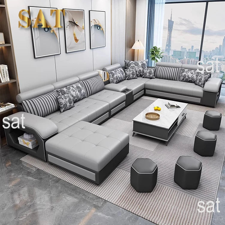 #For Modern Multifunctional U-Shaped Sofa Set Living Room Furniture Corner Sofa with Speakers 7 Seater Fabric Sofa Set*...