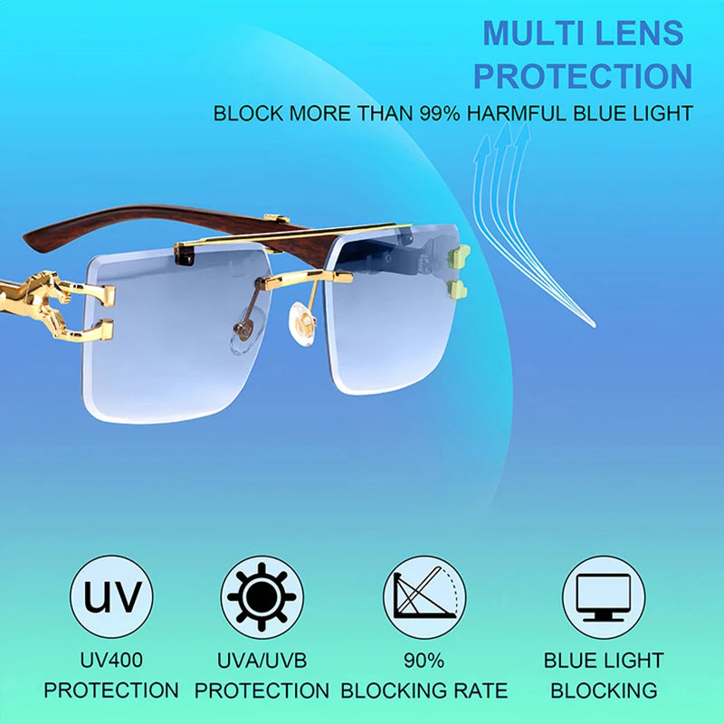 wood Grain Sunglasses Women Trendy 2024 Rimless Sunglasses Men Vintage Designer Fashion Glasses Lentes De Sol Mujer...
