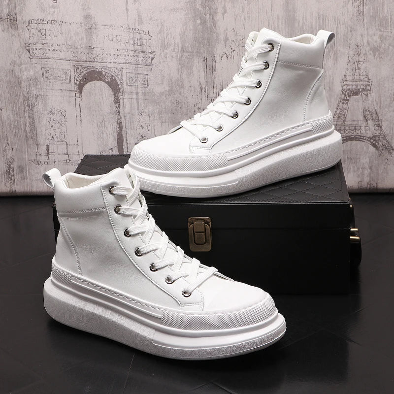 men fashion original leather boots lace-up flats shoe cowboy platform boot young street style white sneakers ankle botas...
