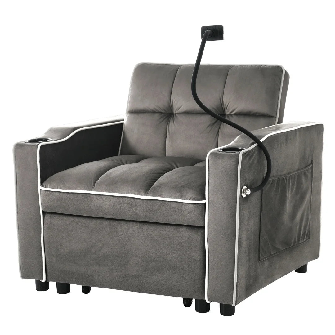 3-in-1 single-bed sofa - with beverage rack and phone holder, sofa recliner, recliner, armchair, 83*167*76 cm - Kimlud