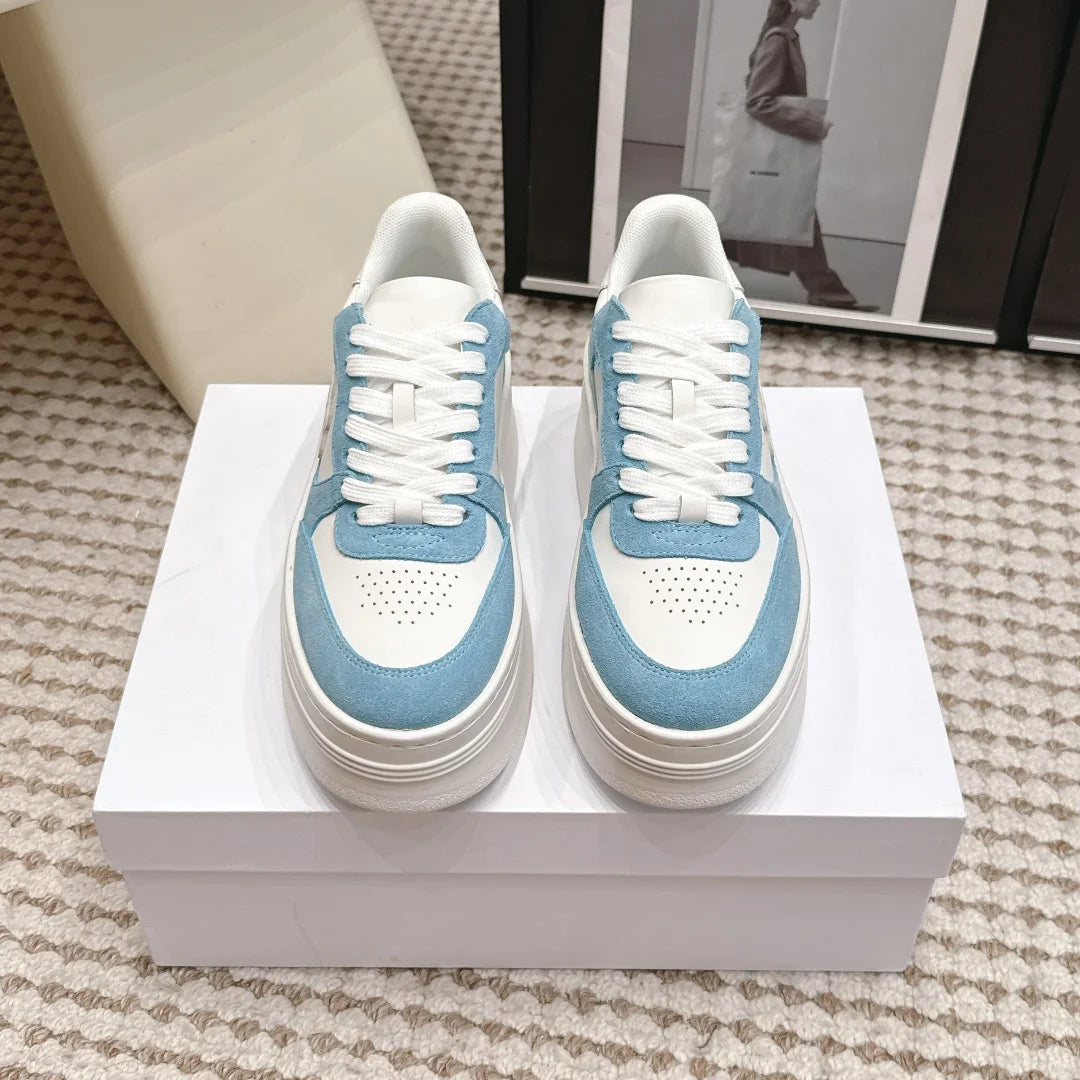 2026 Women Platform Sneakers Genuine Leather Suede Casual Shoes Low Top Lace Up Chunky Sole Fashion Streetwear Trainers Shoes