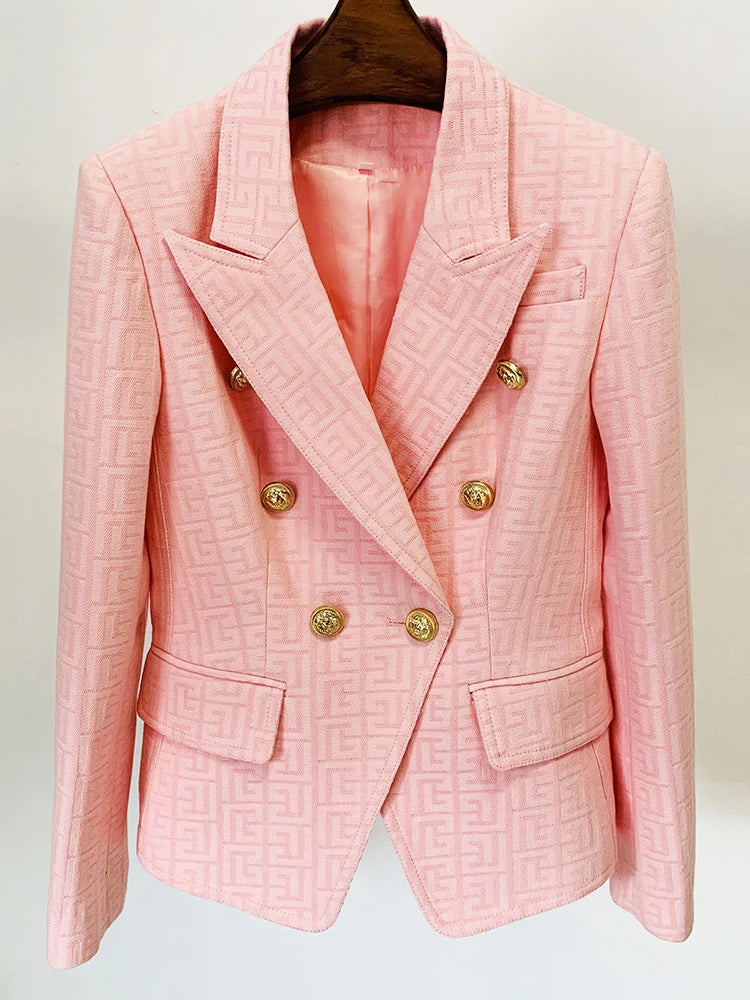 HIGH STREET Newest Fashion 2025 Runway Designer Jacket Women's Top Stitching Classic Lion Buttons Monogram Jacquard Blazer