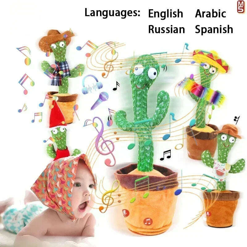 A Talking Cactus Toy That Can Be Charged, Recorded, and Repeated. Suitable for Spanish, English, and Arabic Voice Changer