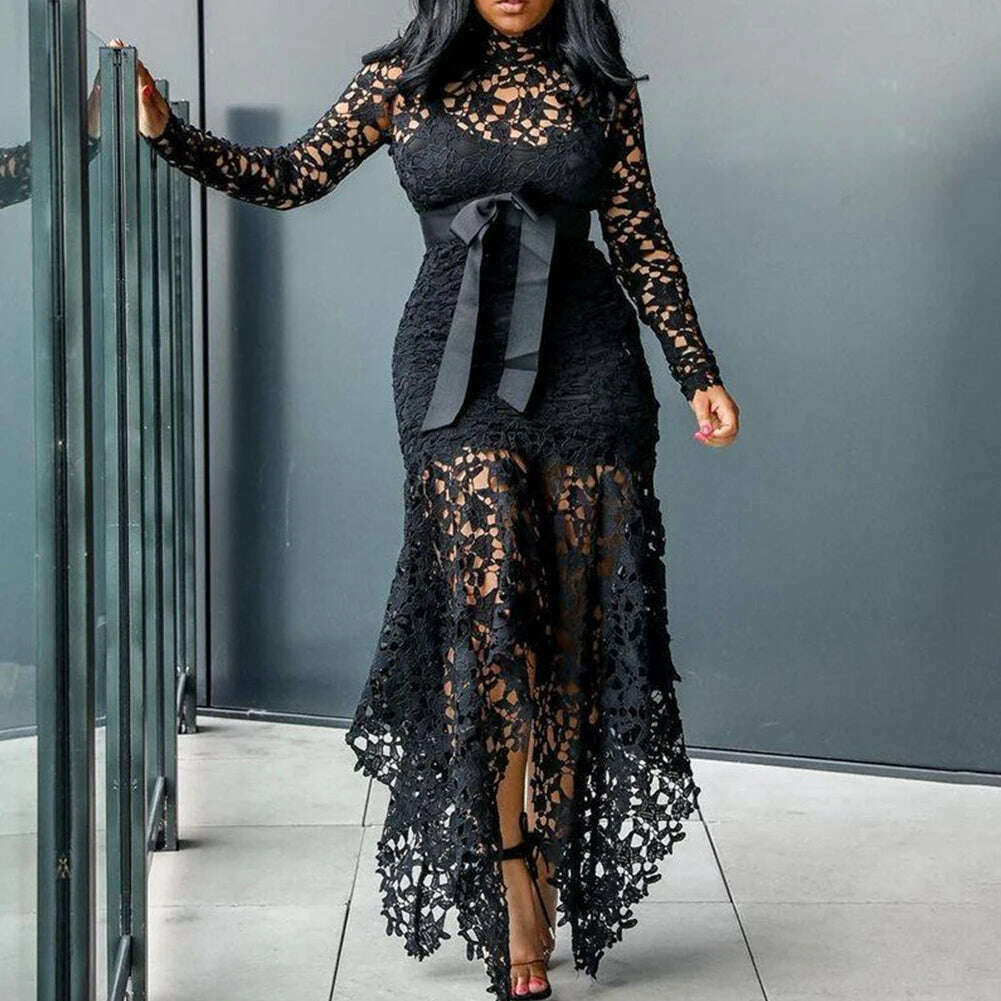 Affordable Brand New Dress Lace Women Dress Bodycon Evening Party Ladies Maxi Dresses Long Sleeve Plus Size Prom