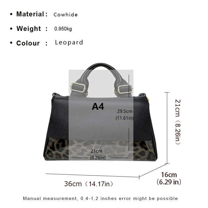 Aidrani Classic Leopard Pattern Genuine Leather Women's Bag Large Capacity Women's Handbag Cowhide Casual Shoulder Bag