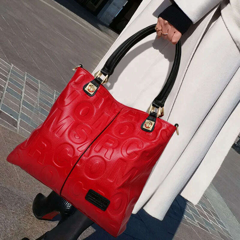 Aidrani New Trendy Letter Printed Women's Handbag First Layer Cowhide Large Capacity Portable One Shoulder Underarm Bag
