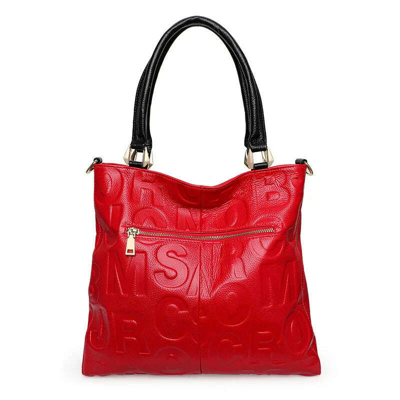 Aidrani New Trendy Letter Printed Women's Handbag First Layer Cowhide Large Capacity Portable One Shoulder Underarm Bag