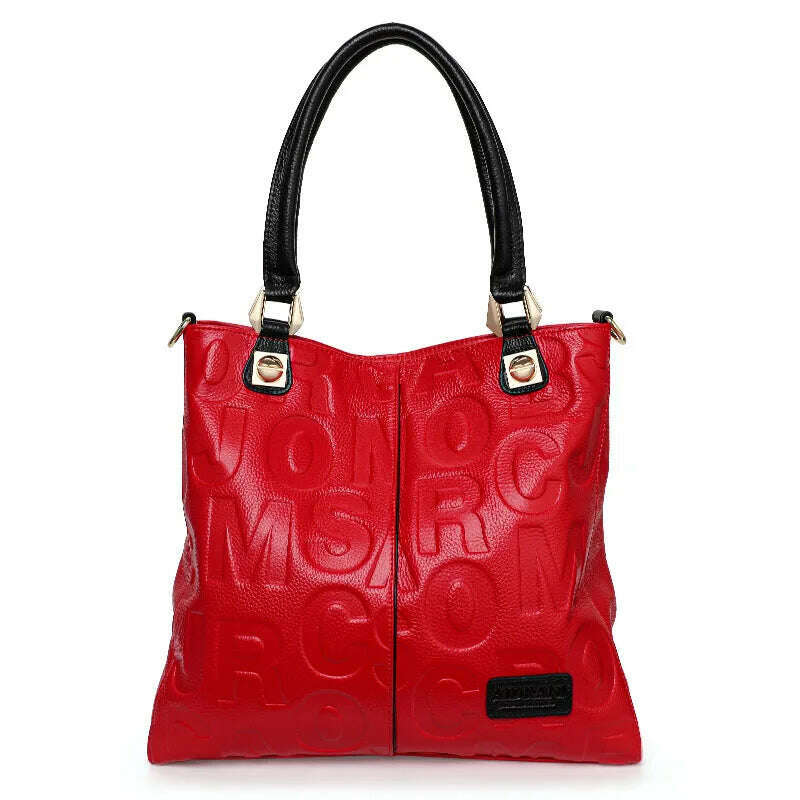 Aidrani New Trendy Letter Printed Women's Handbag First Layer Cowhide Large Capacity Portable One Shoulder Underarm Bag