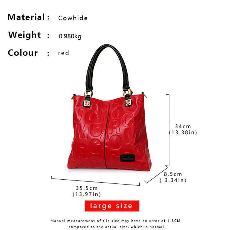 Aidrani New Trendy Letter Printed Women's Handbag First Layer Cowhide Large Capacity Portable One Shoulder Underarm Bag