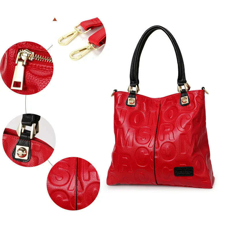 Aidrani New Trendy Letter Printed Women's Handbag First Layer Cowhide Large Capacity Portable One Shoulder Underarm Bag