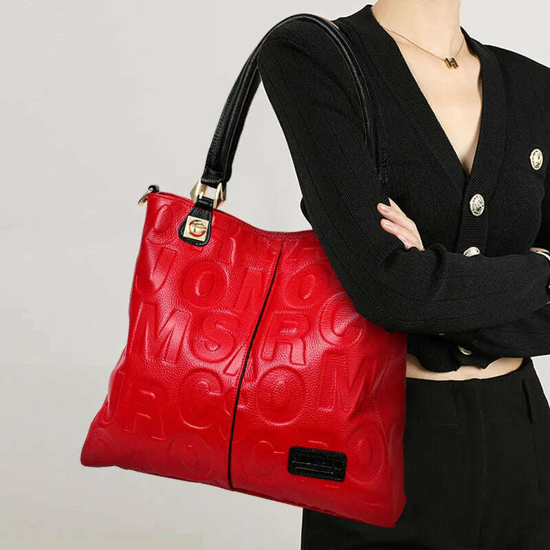 Aidrani New Trendy Letter Printed Women's Handbag First Layer Cowhide Large Capacity Portable One Shoulder Underarm Bag