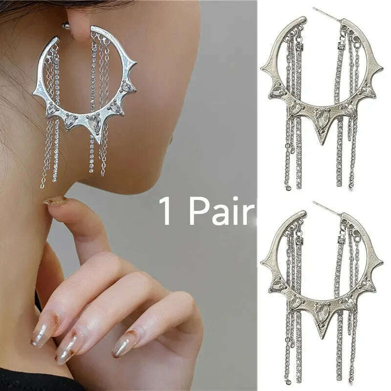Alien Cyberpunk Transparent Zircon Metal Ear Hook for women men unisex Punk Ear bone clip Streetwear Accessory HUANZHI 2023 New