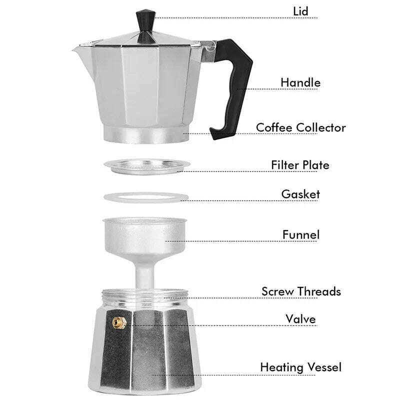 Aluminum Moka Pot 300ml Authentic Italian Espresso Coffee Maker for Stovetop Home Outdoor Black Red Coffee Moka Pot