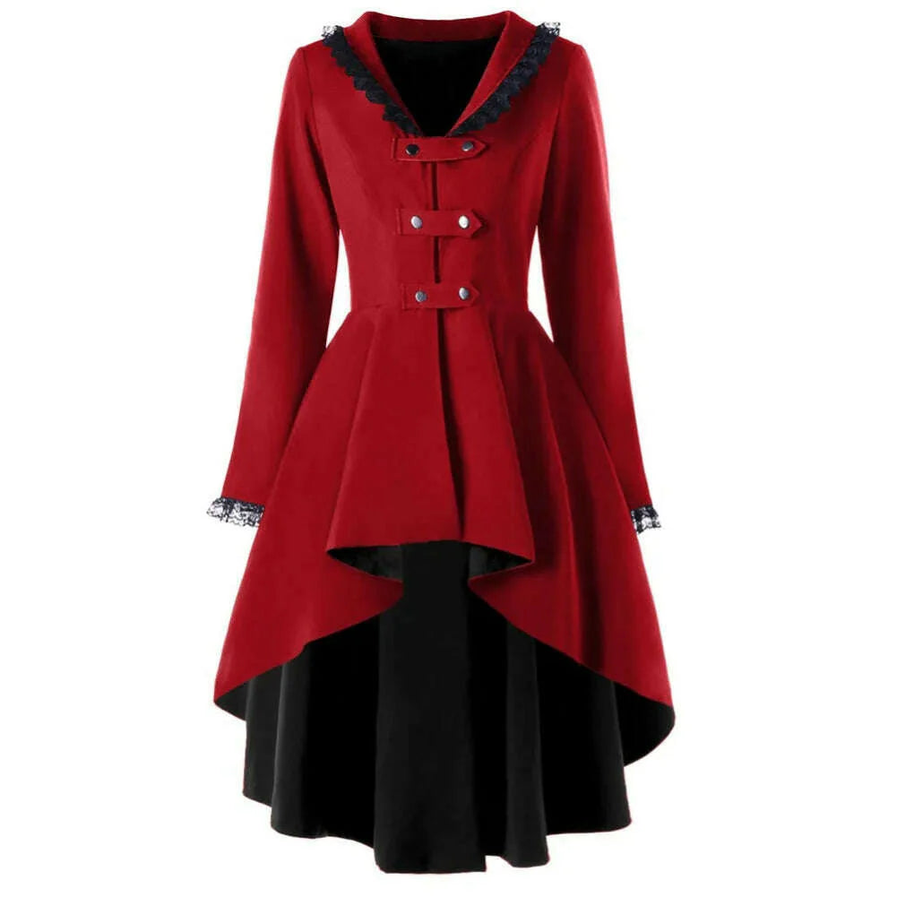 Asymmetrical Lace Patchwork Bandage Trench Gothic Vintage Mid-long Coat Women Black Belt Cloak Windbreaker Female Abrigos Brazil