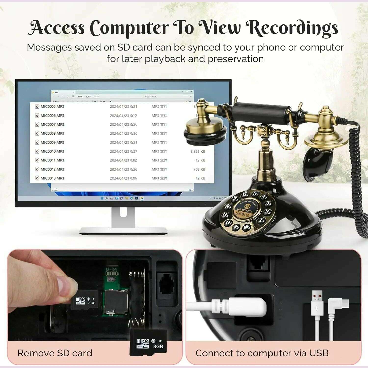 Audio Guest Book Wedding Phone Vintage Style Audio Message Voicemail for Graduation Retirement Party Birthdays Baby Shower