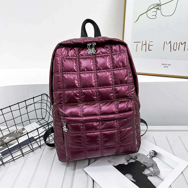 Backpack Women's New Korean Fashion Space Cotton Backpack Diamond Designer Thread Shoulder Bag Large Capacity Down School Bag