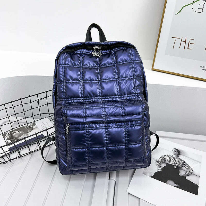 Backpack Women's New Korean Fashion Space Cotton Backpack Diamond Designer Thread Shoulder Bag Large Capacity Down School Bag