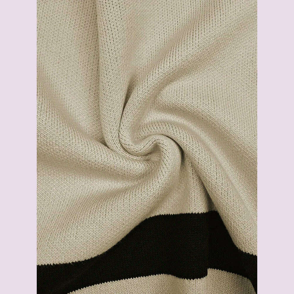 Beautyblue 2 Piece Sets Women Outfit Pant Sets 2025 New Round-Neck Pullovers Khaki Sweater Striped Wide Leg Pants Tops&Bottoms
