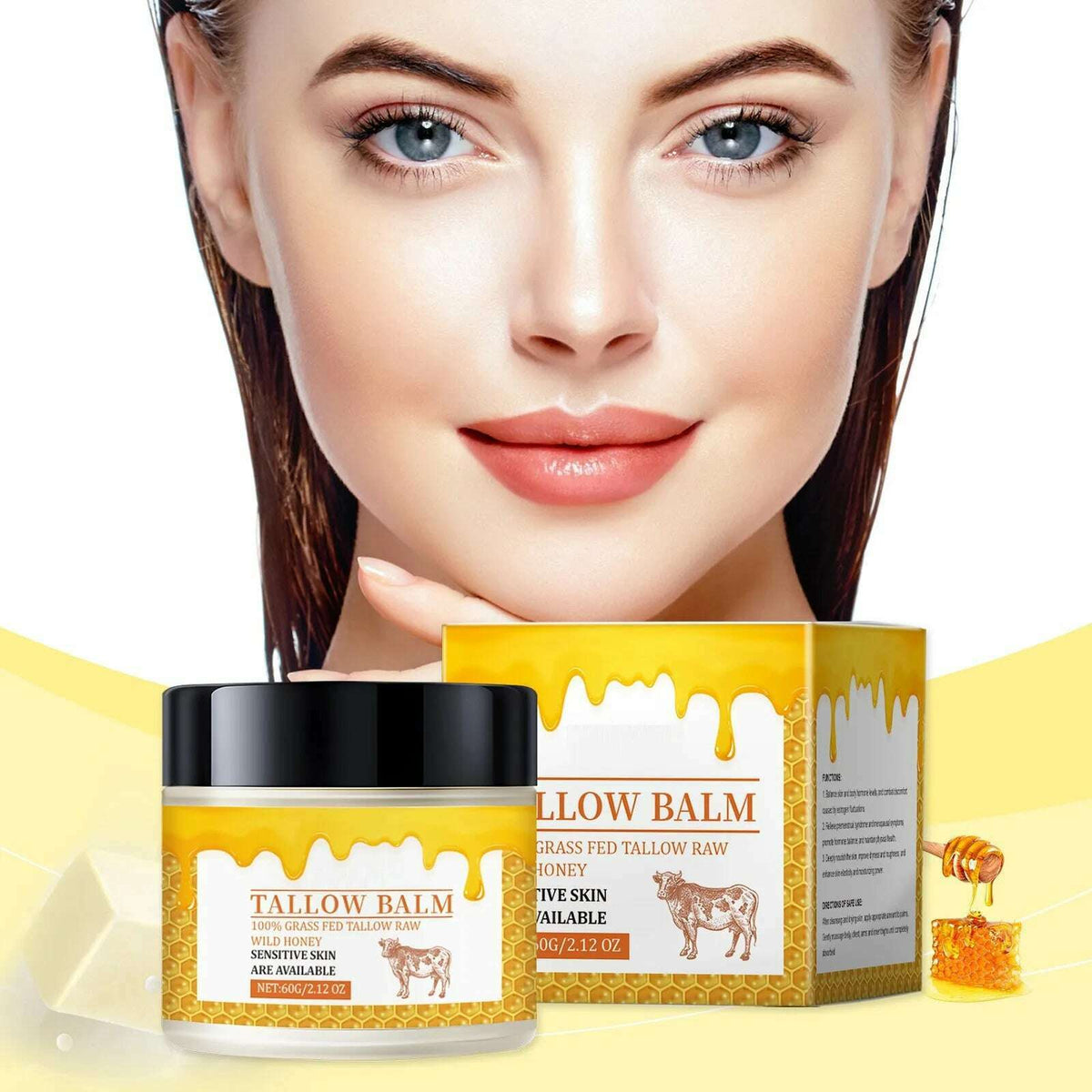 Beef Tallow Balm, Beef Tallow Cream For Skin Care, Wrinkle Tallow Balm, Grass Fed Tallow Wild Honey, Face And Body Moisturizer