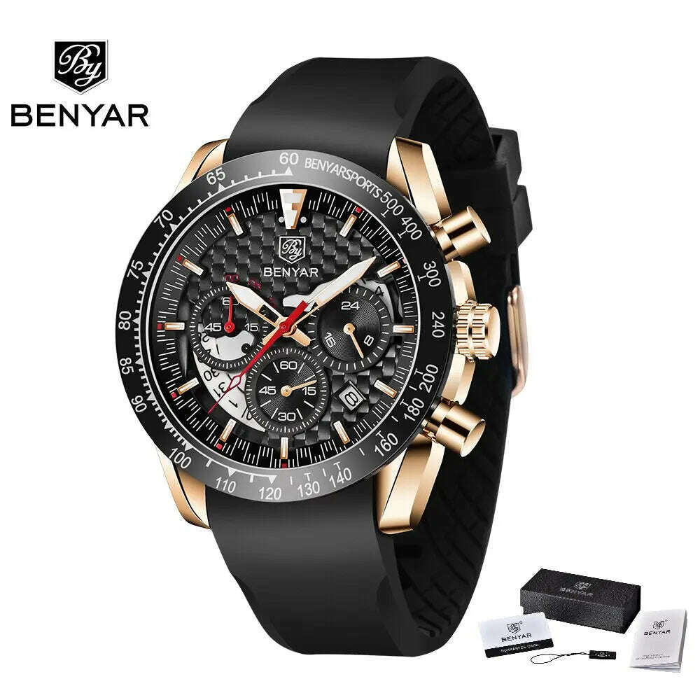 BENYAR Top Brand New Men Watches Leather Strap Luxury Waterproof Sport Quartz Chronograph Military Watch Men Clock Reloj Hombre