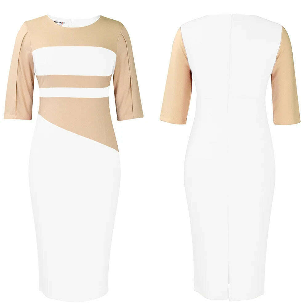 Big size women 2024 new fashion temperament commuter five-quarter sleeve color matching buttock dress