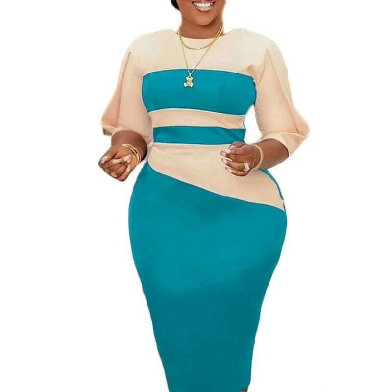 Big size women 2024 new fashion temperament commuter five-quarter sleeve color matching buttock dress