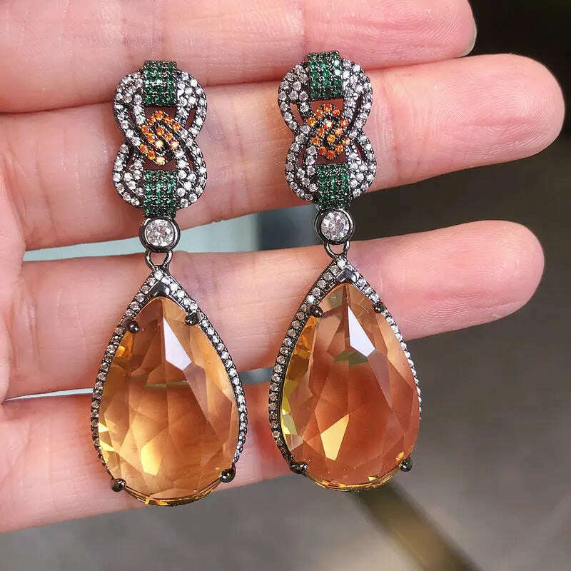 Bilincolor Fashion Vintage Big Yellow Cubic Zircon Earring for Women