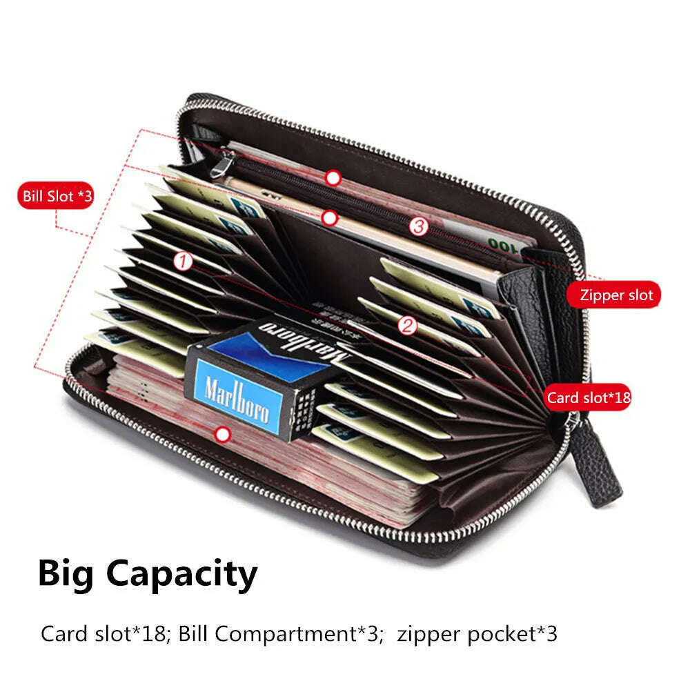 BISON DENIM 100% Cow Leather Clutch Wallets for Men RFID Blocking Card Holder Wallet Coin Purse Long Phone Wallet W8226