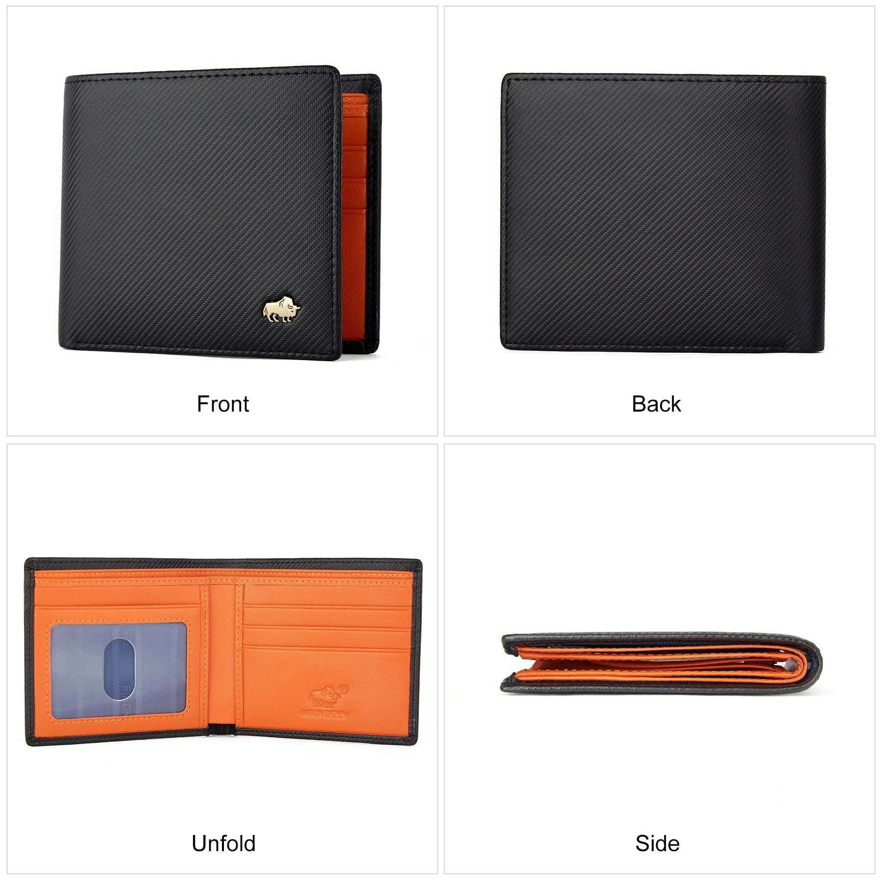 BISON DENIM High Quality Carbon Fiber Men Wallet RFID Blocking Card Holder Short Wallet Best Gift Boyfriend Husband Father Purse