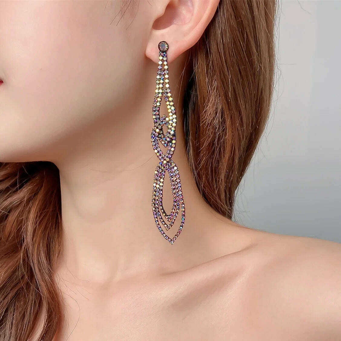 Black Blue Gradient Earrings Long Tassel Earrings For Women Fashion Rhinestone Sparkling Earrings Jewelry