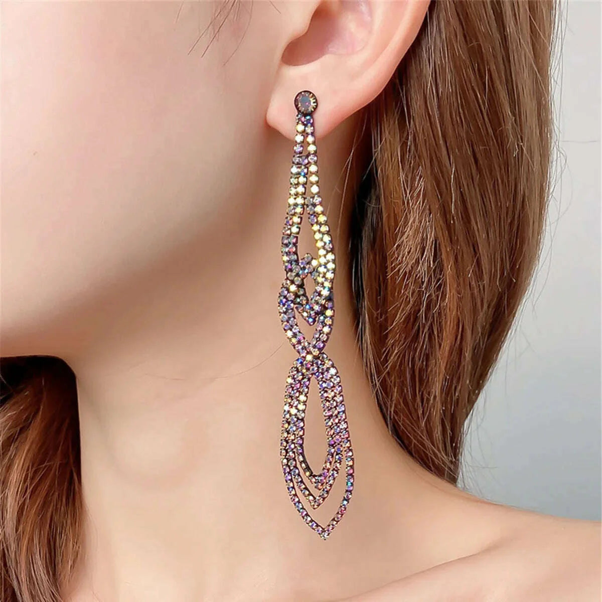 Black Blue Gradient Earrings Long Tassel Earrings For Women Fashion Rhinestone Sparkling Earrings Jewelry