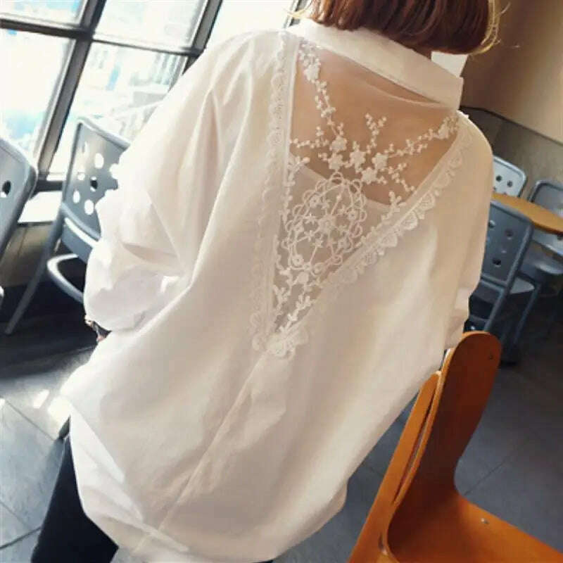 Blouse Women Shirt Women's Top Sexy Backless Lace Loose Large Size White Shirt Blusas Ropa De Mujer
