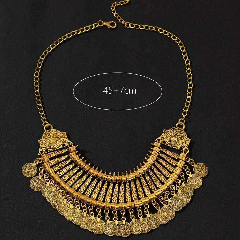 Boho Ethnic Vintage Antique Metal Coin Tassel Statement Necklace For Women Trend 2024 Afghan Turkish Tribal Jewelry