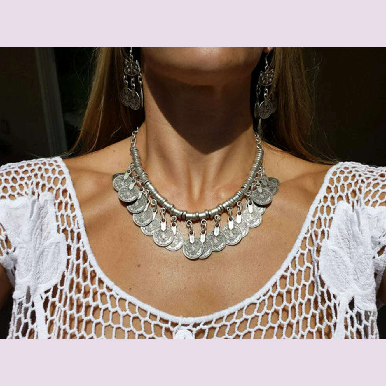 Boho Vintage Ethnic Metal Coins Necklace for Women Gypsy Choker Collar Statement Necklaces Afghan Turkish Maxi Festival Jewelry