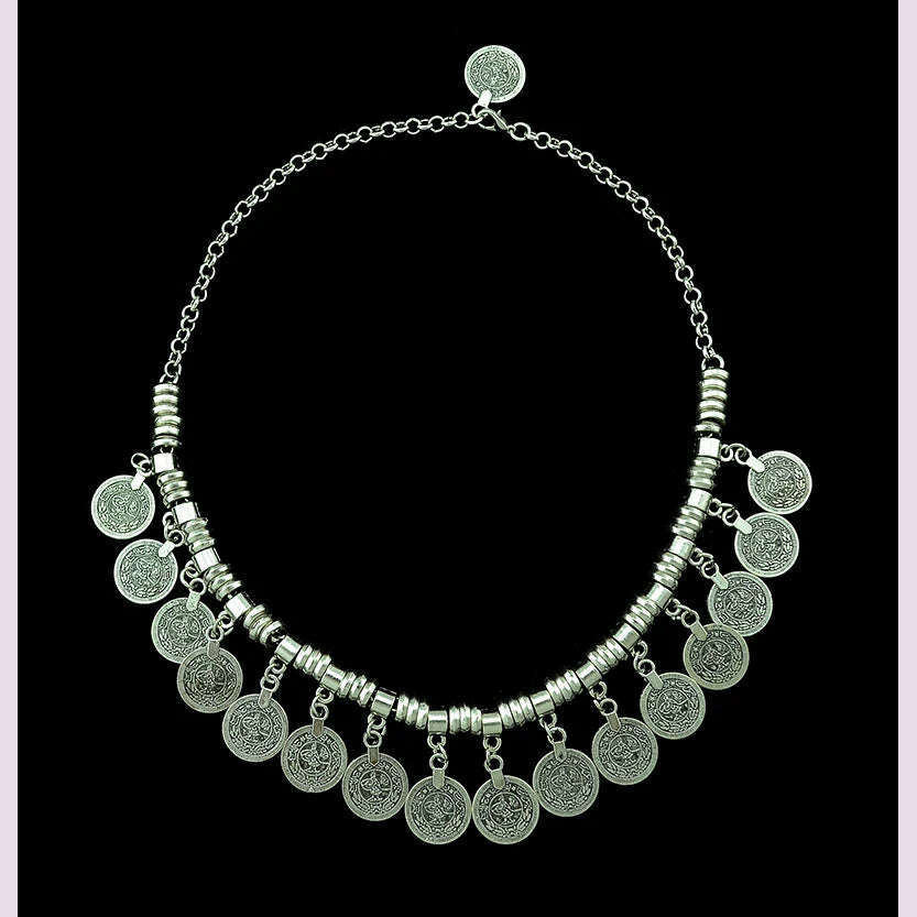 Boho Vintage Ethnic Metal Coins Necklace for Women Gypsy Choker Collar Statement Necklaces Afghan Turkish Maxi Festival Jewelry