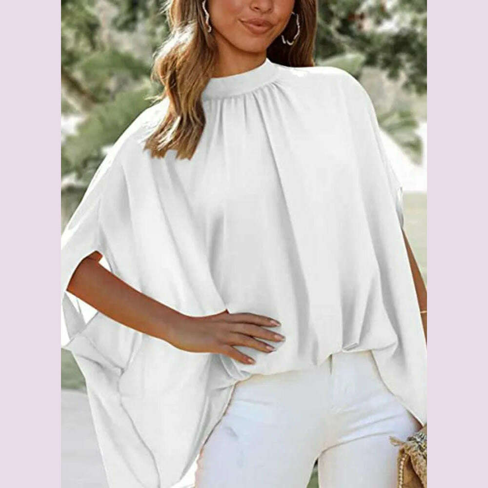 Boho Women's Blouse Elegant Short Sleeve Loose Fashion O-neck White Femme Top Casual Chiffon Blouses For Women 2023 New Summer